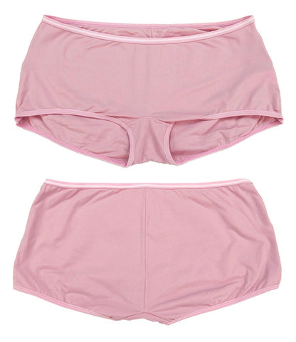 Bubblegum Pink BubbleBuns Boyshorts flat on table, front and back